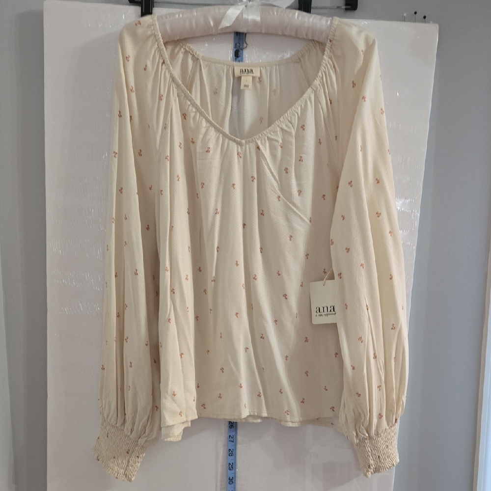 NWT a.n.a Cream Relaxed Smocked Blouse Size Large